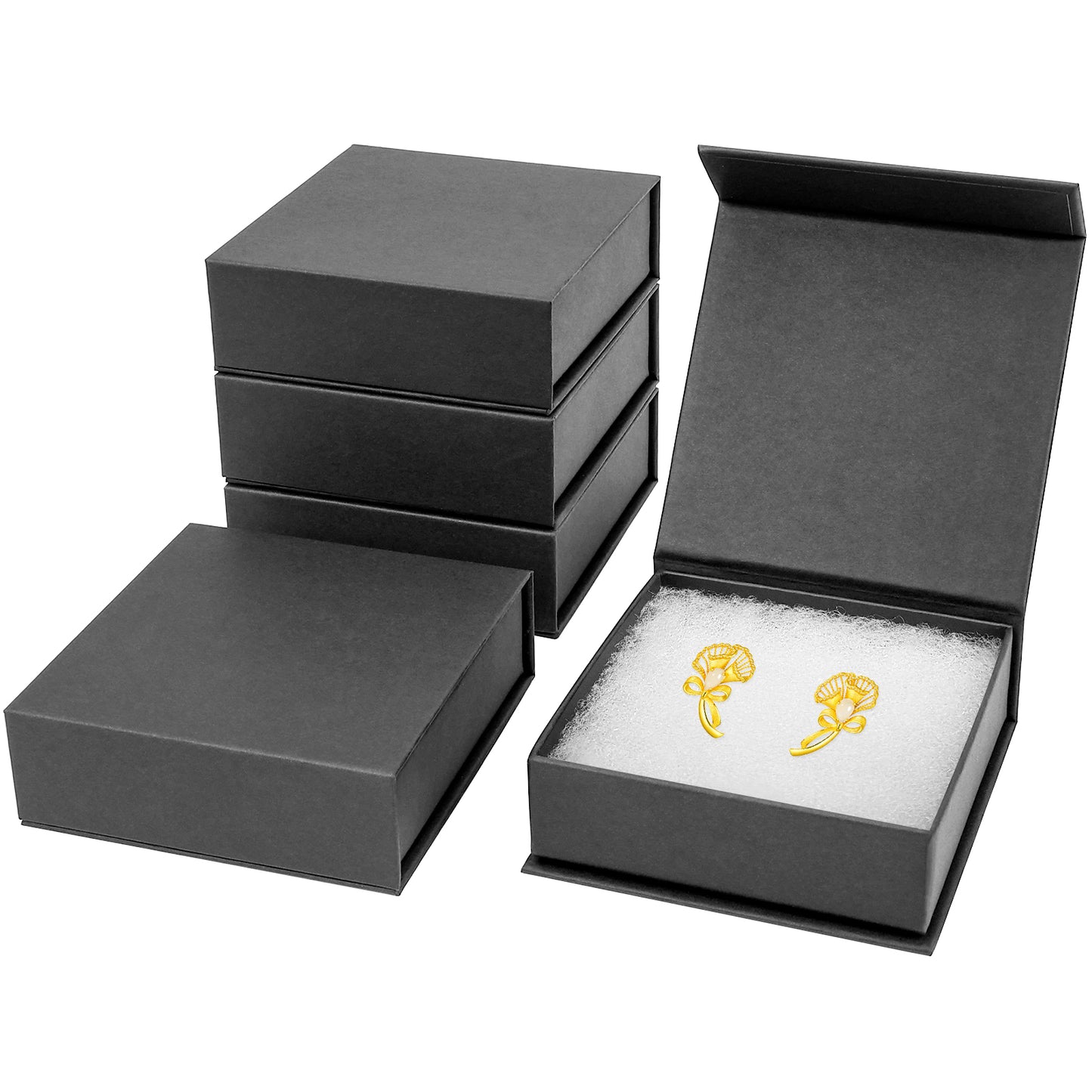 5 small jewelry gift boxes with cotton filling and lid, jewelry storage display box, necklace earring ring, black