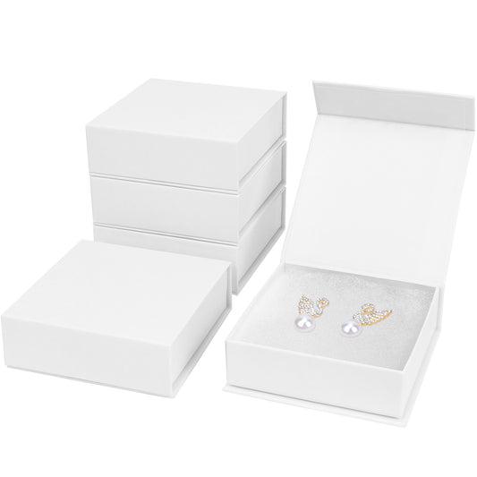 5 cotton filled and covered small jewelry gift boxes, jewelry storage display boxes, necklaces, earrings, rings in white