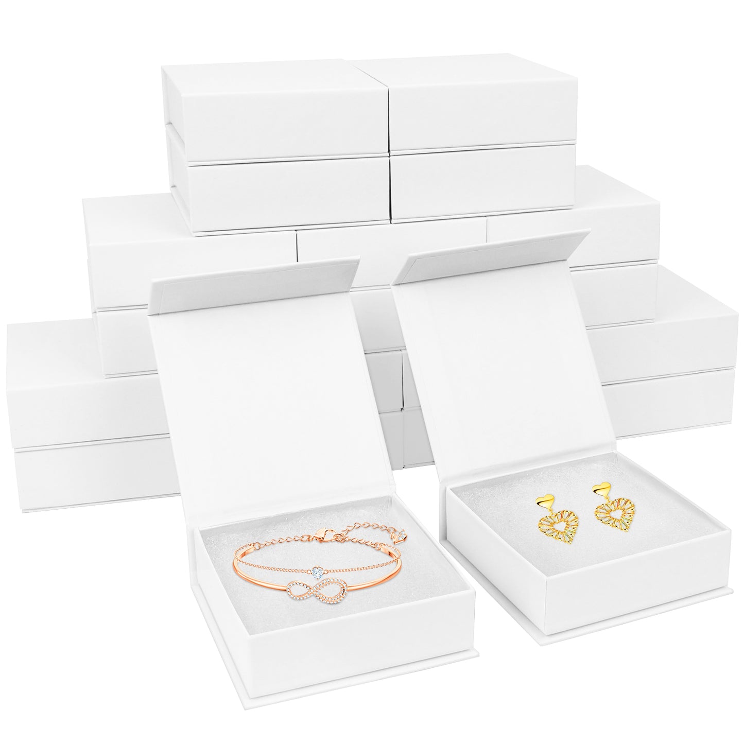 20 cotton filled and covered small jewelry gift boxes, jewelry storage display boxes, necklaces, earrings, rings in white