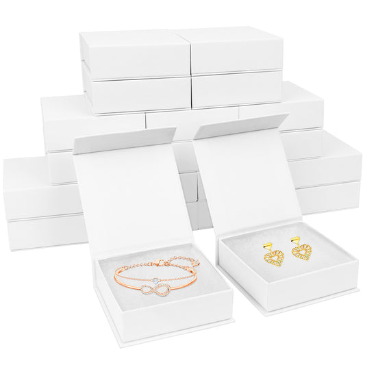 20 cotton filled and covered small jewelry gift boxes, jewelry storage display boxes, necklaces, earrings, rings in white