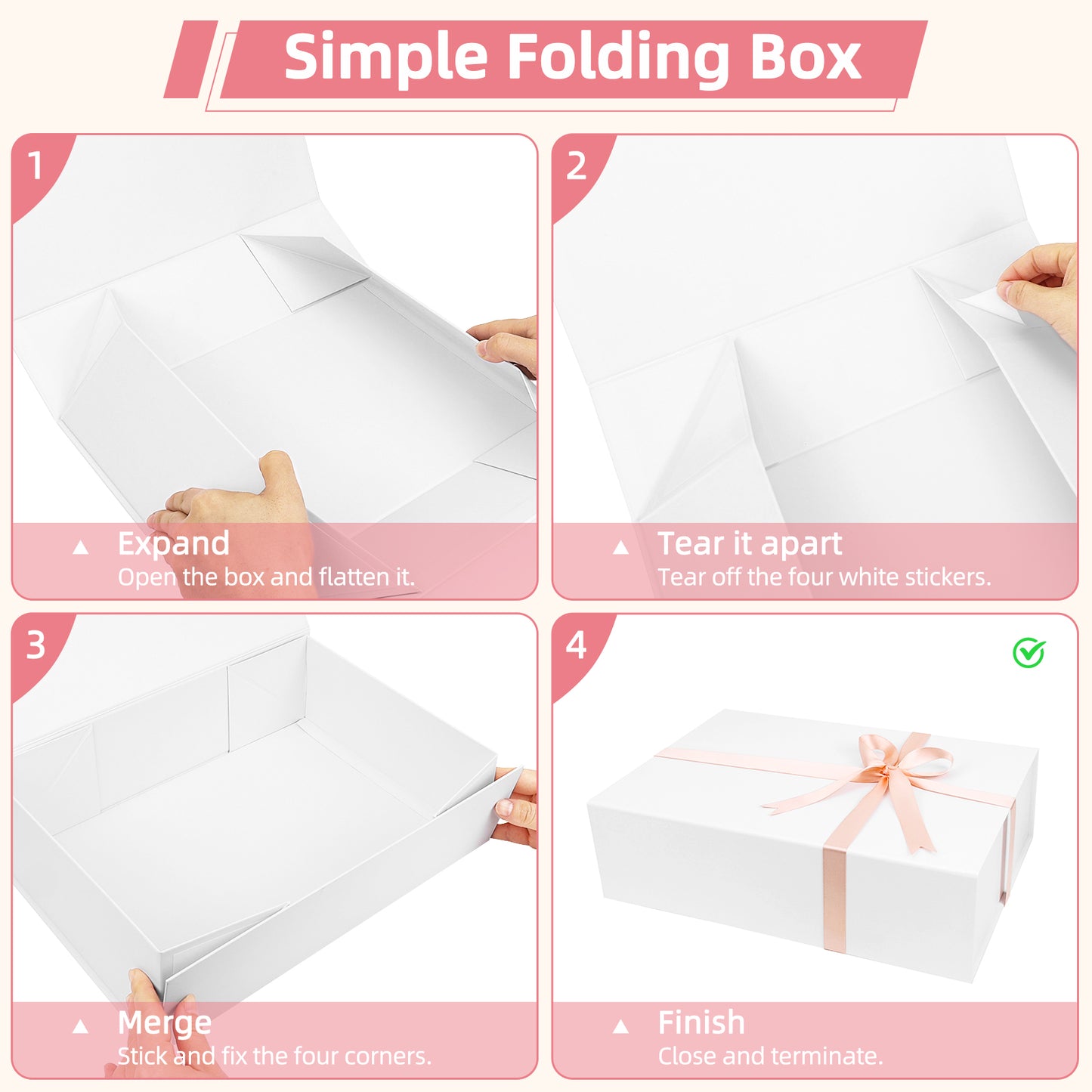Folding Box White Gift Box Foldable, Suitable for Best Man Proposal Box, Wedding, Christmas, Halloween, Birthday Gift Packaging