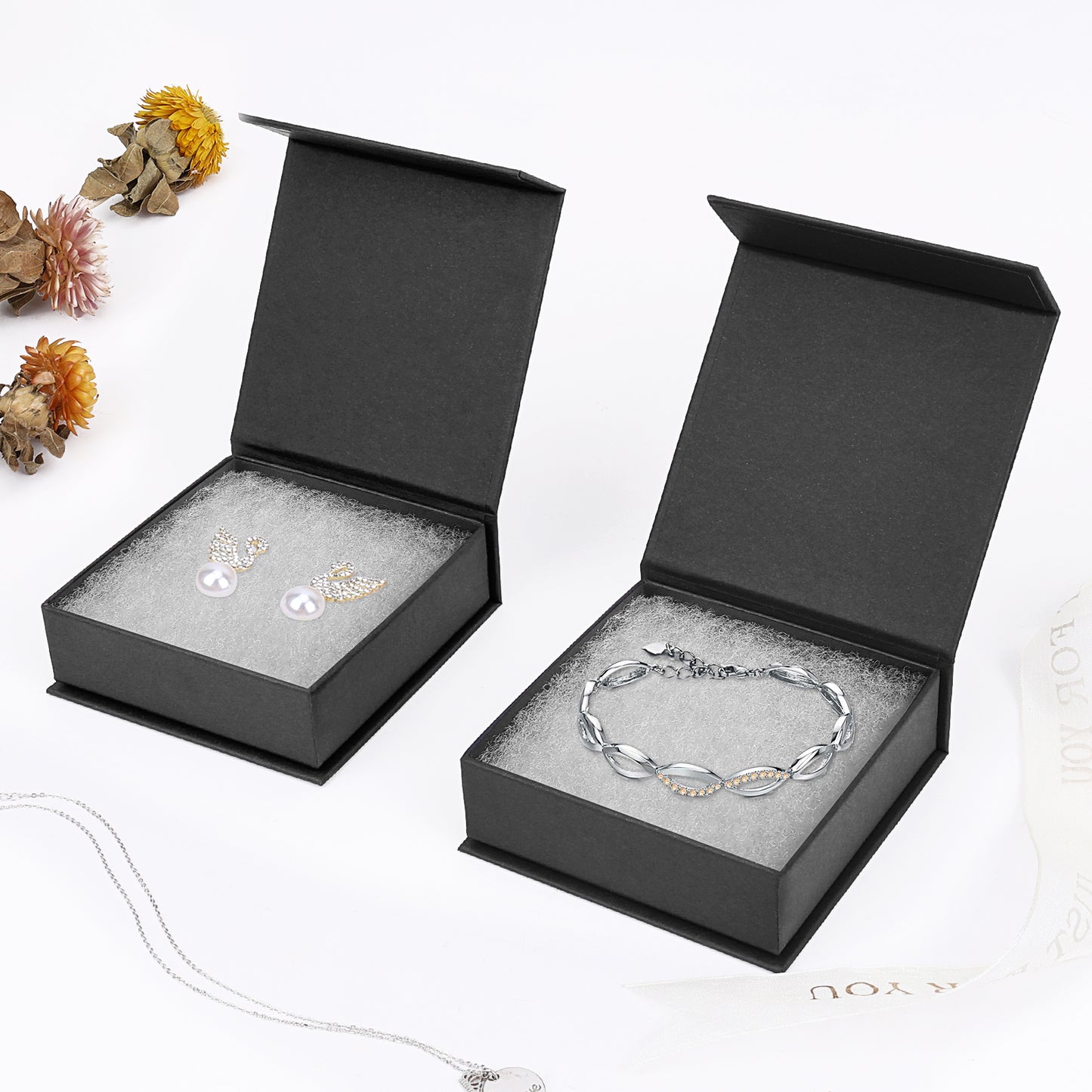 5 small jewelry gift boxes with cotton filling and lid, jewelry storage display box, necklace earring ring, black
