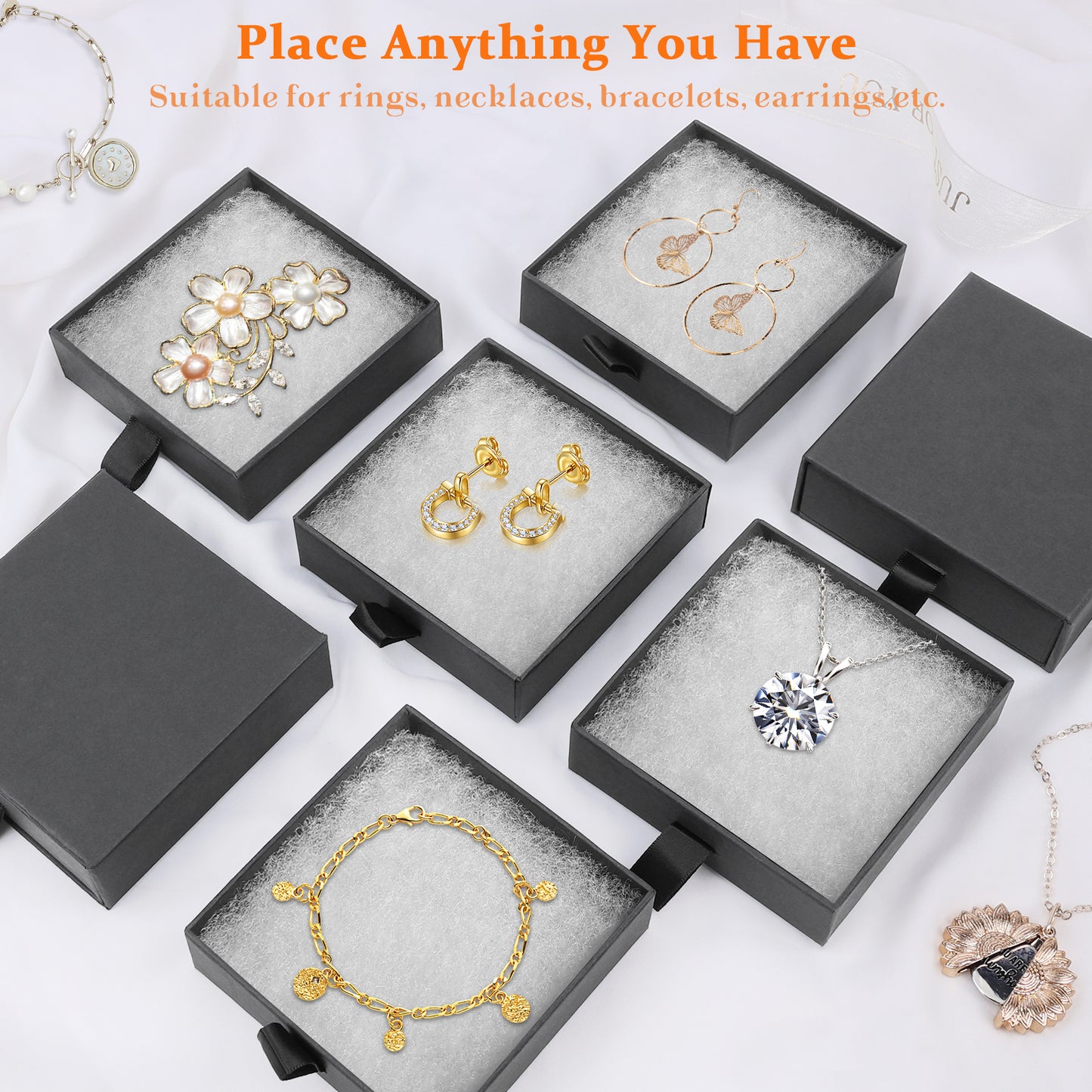Jewelry gift box with 5 small jewelry box covers, used for necklace, ring, earring display box (black)