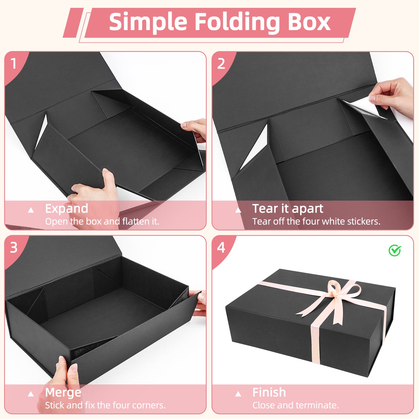 Folding Box Black Gift Box Foldable, Suitable for Best Man Proposal Box, Wedding, Christmas, Halloween, Birthday Gift Packaging