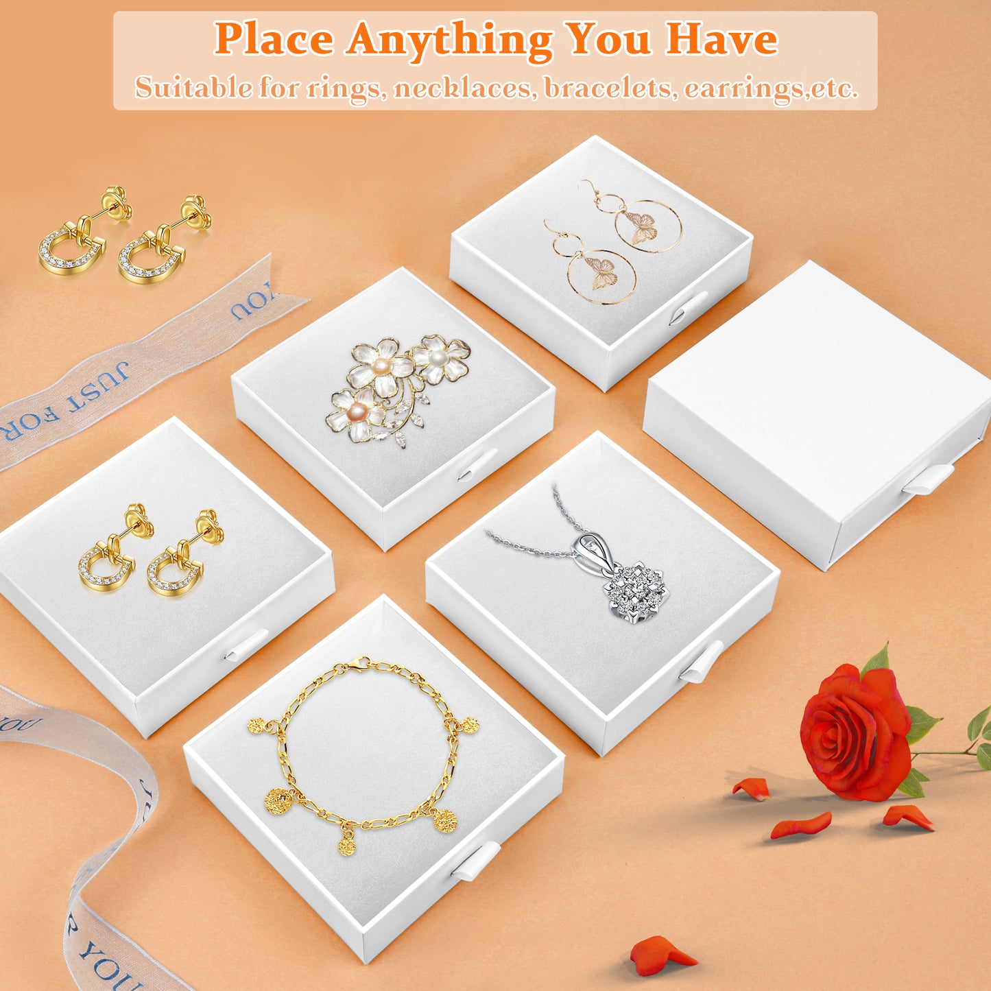 Jewelry gift box with 5 small jewelry box covers, used for necklace, ring, earring display box (white)