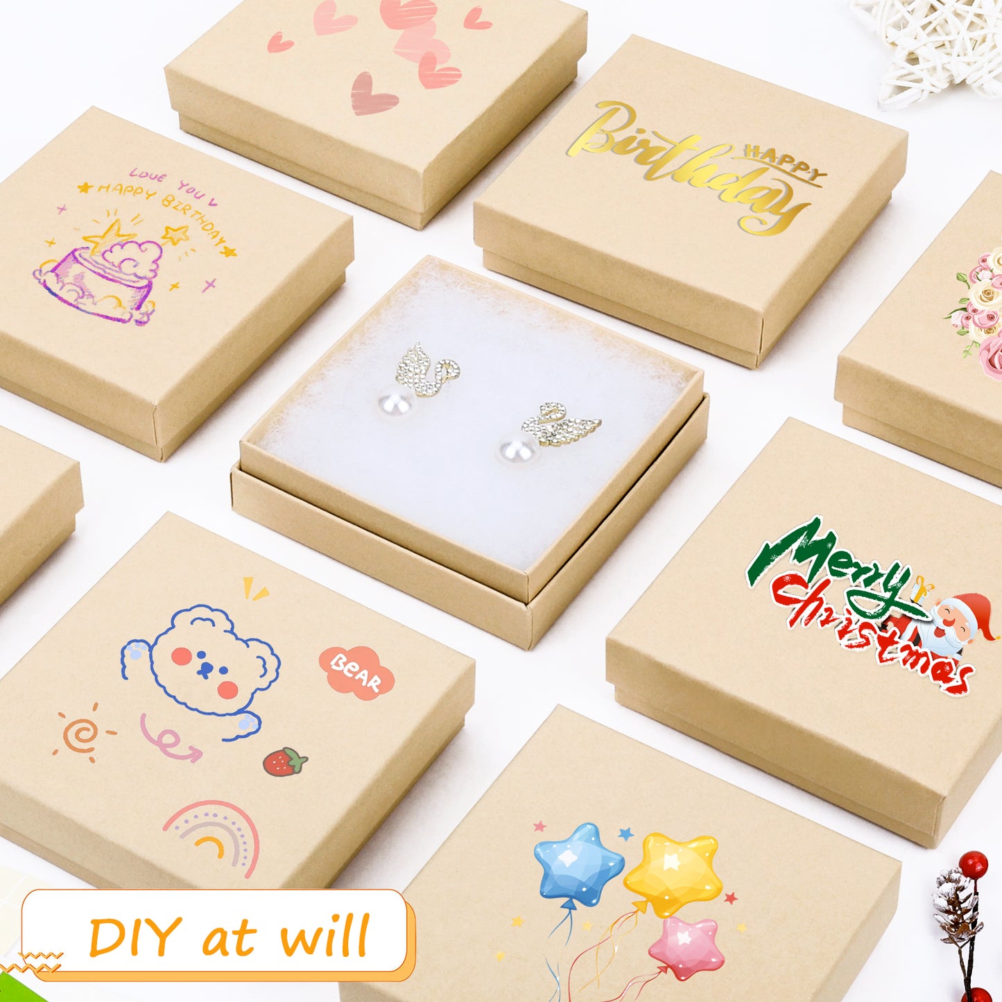 Jewelry Gift Box, Cardboard Jewelry Box, 40pcs Small Bead Box with Lid, Necklace, Ring, Bracelet, Earring Display Box (Brown)