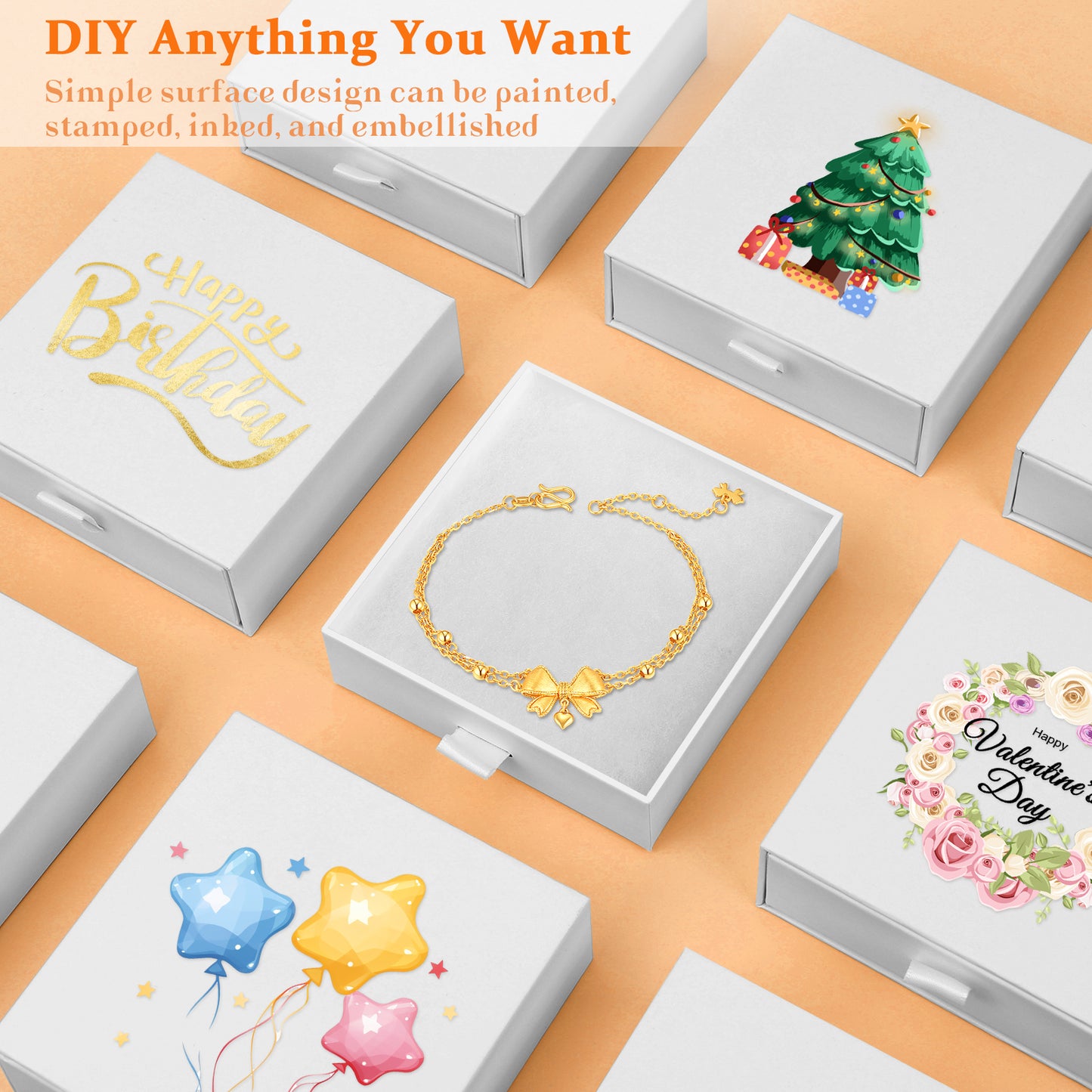 Jewelry gift box with 5 small jewelry box covers, used for necklace, ring, earring display box (white)