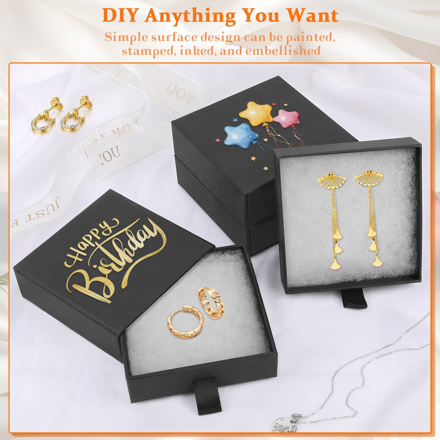 Jewelry gift box with 5 small jewelry box covers, used for necklace, ring, earring display box (black)