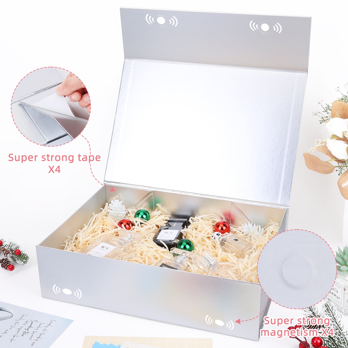 Folding Box Silver Gift Box Foldable, Suitable for Best Man Proposal Box, Wedding, Christmas, Halloween, Birthday Gift Packaging