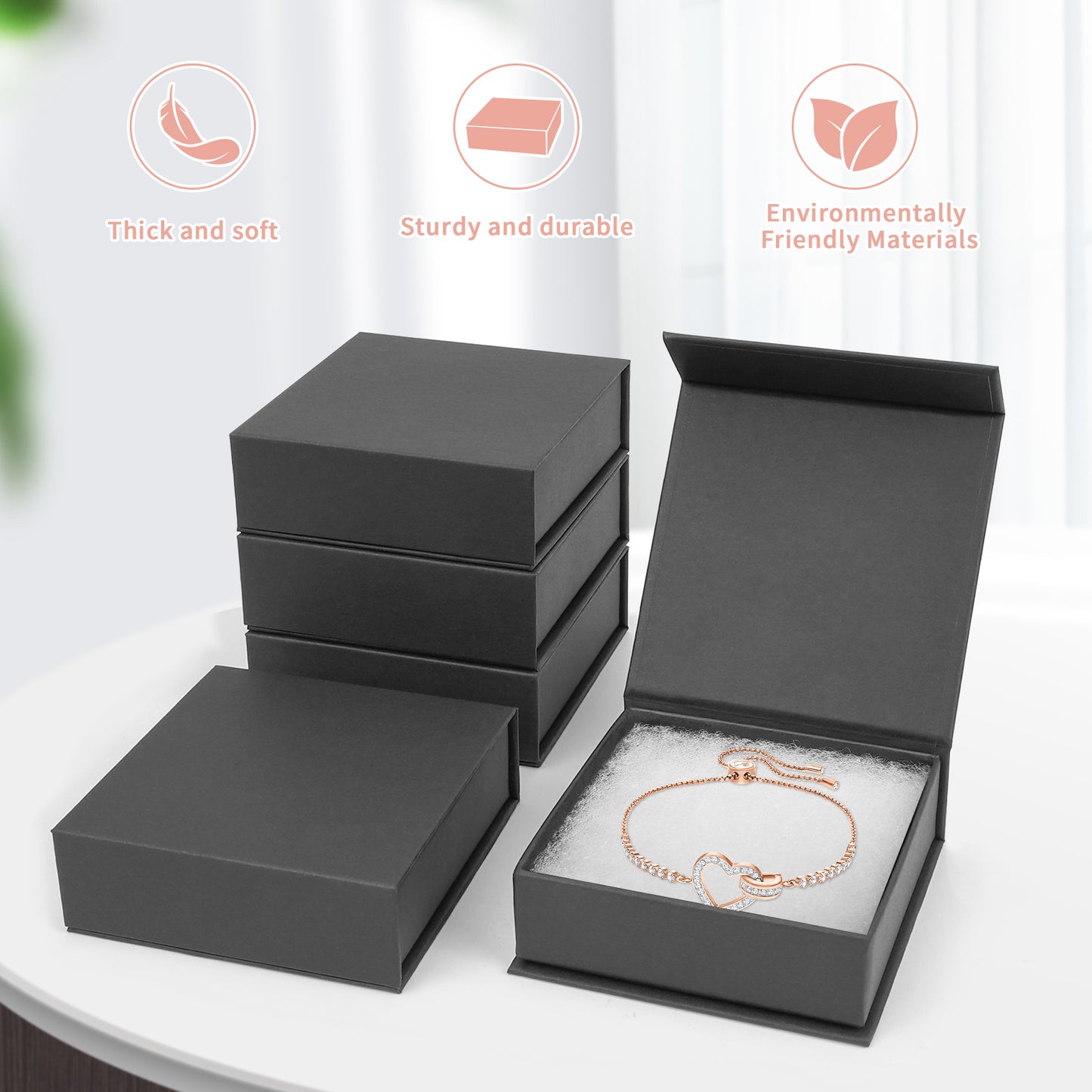 5 small jewelry gift boxes with cotton filling and lid, jewelry storage display box, necklace earring ring, black