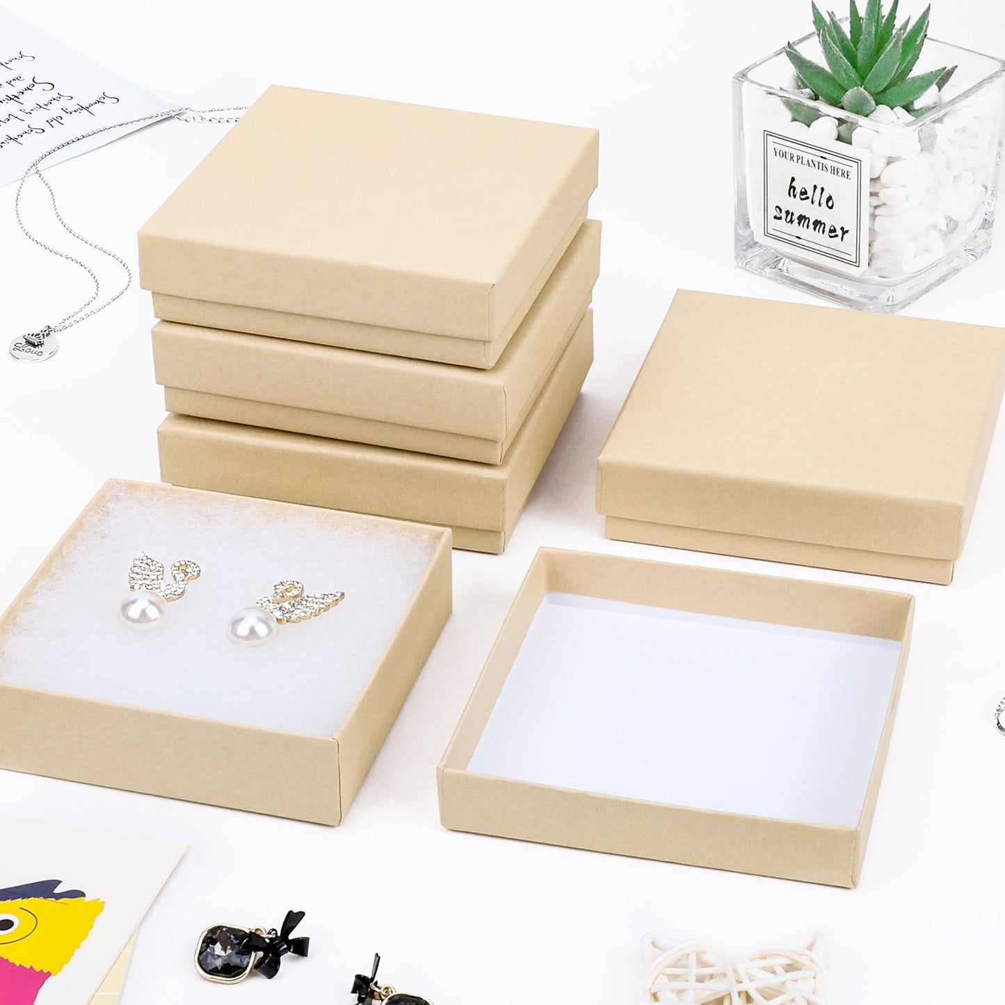 Jewelry Gift Box, Cardboard Jewelry Box, 40pcs Small Bead Box with Lid, Necklace, Ring, Bracelet, Earring Display Box (Brown)