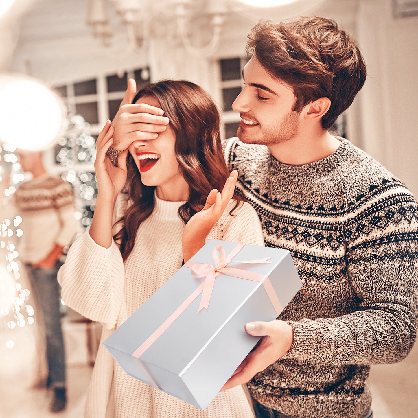Folding Box Silver Gift Box Foldable, Suitable for Best Man Proposal Box, Wedding, Christmas, Halloween, Birthday Gift Packaging