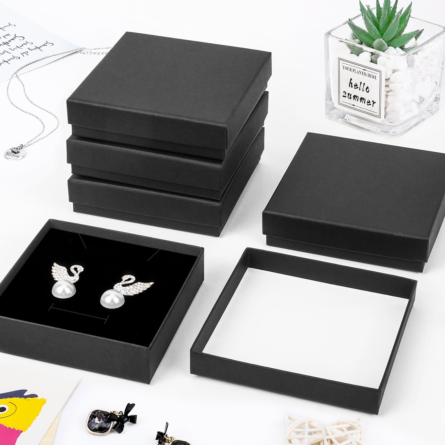 20 pieces of cardboard jewelry gift box, jewelry box packaging, small earring gift box with lid, necklace, ring, bracelet, party (black)
