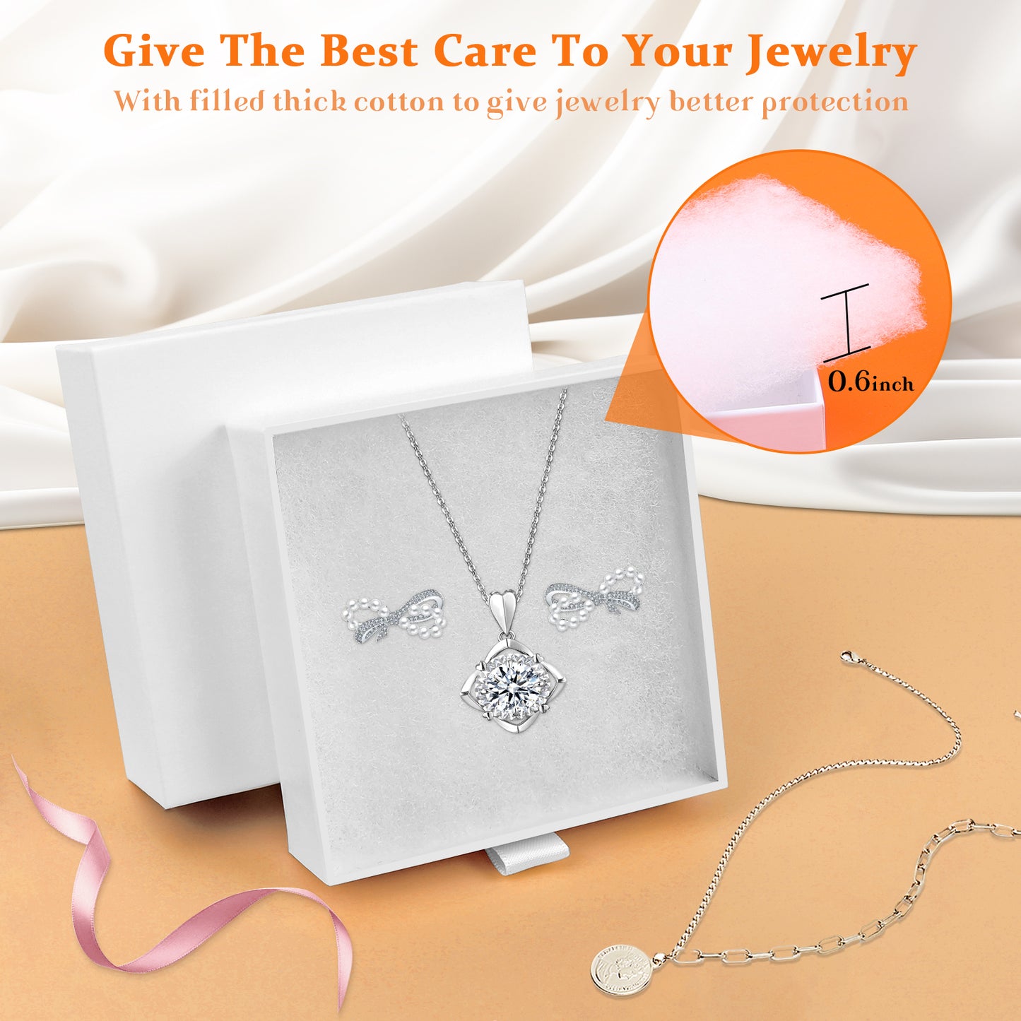 Jewelry gift box with 5 small jewelry box covers, used for necklace, ring, earring display box (white)