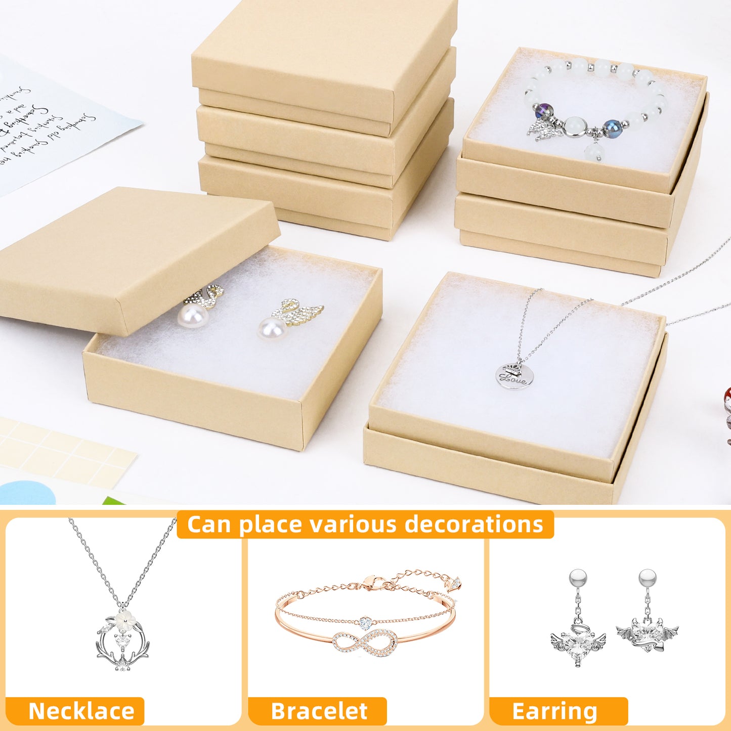 20 pieces of cardboard jewelry gift box, jewelry box packaging, small earring gift box with lid, necklace, ring, bracelet, party (cowhide color)