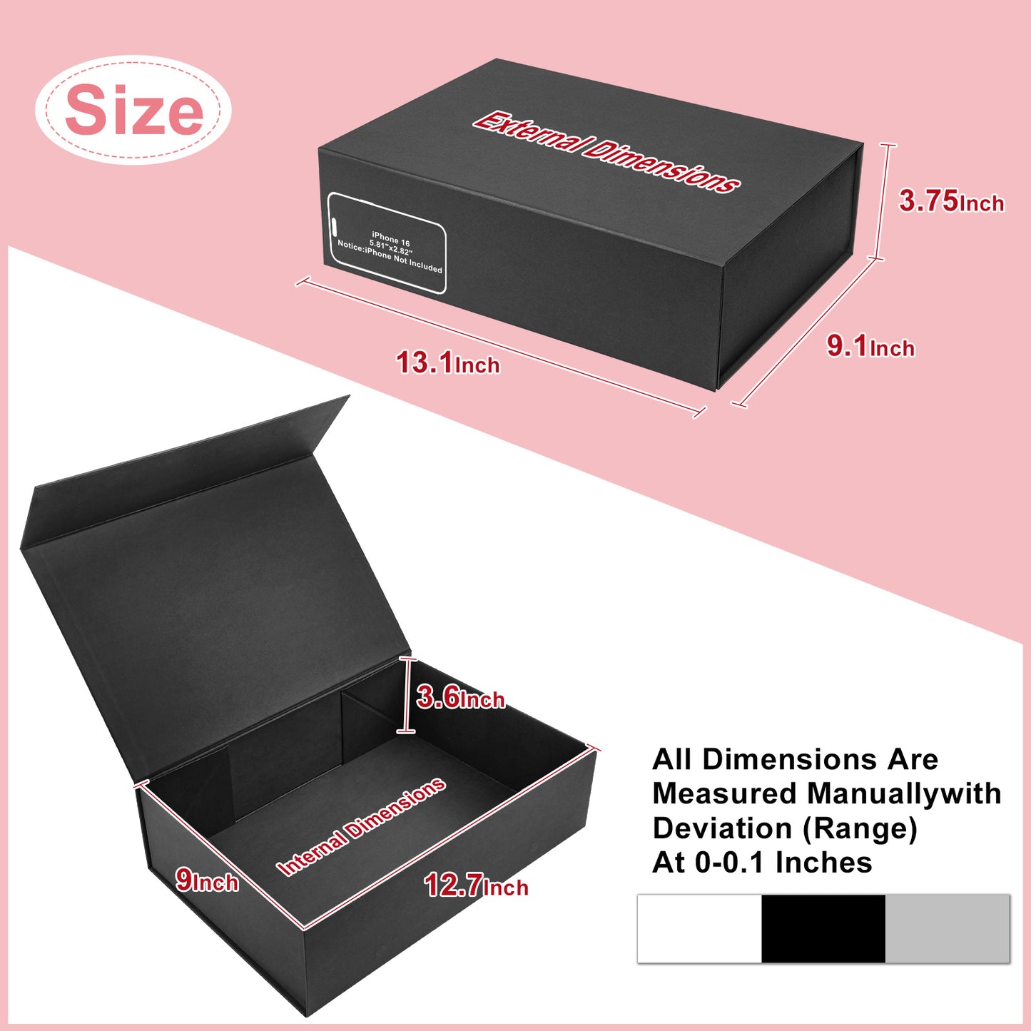 Folding Box Black Gift Box Foldable, Suitable for Best Man Proposal Box, Wedding, Christmas, Halloween, Birthday Gift Packaging