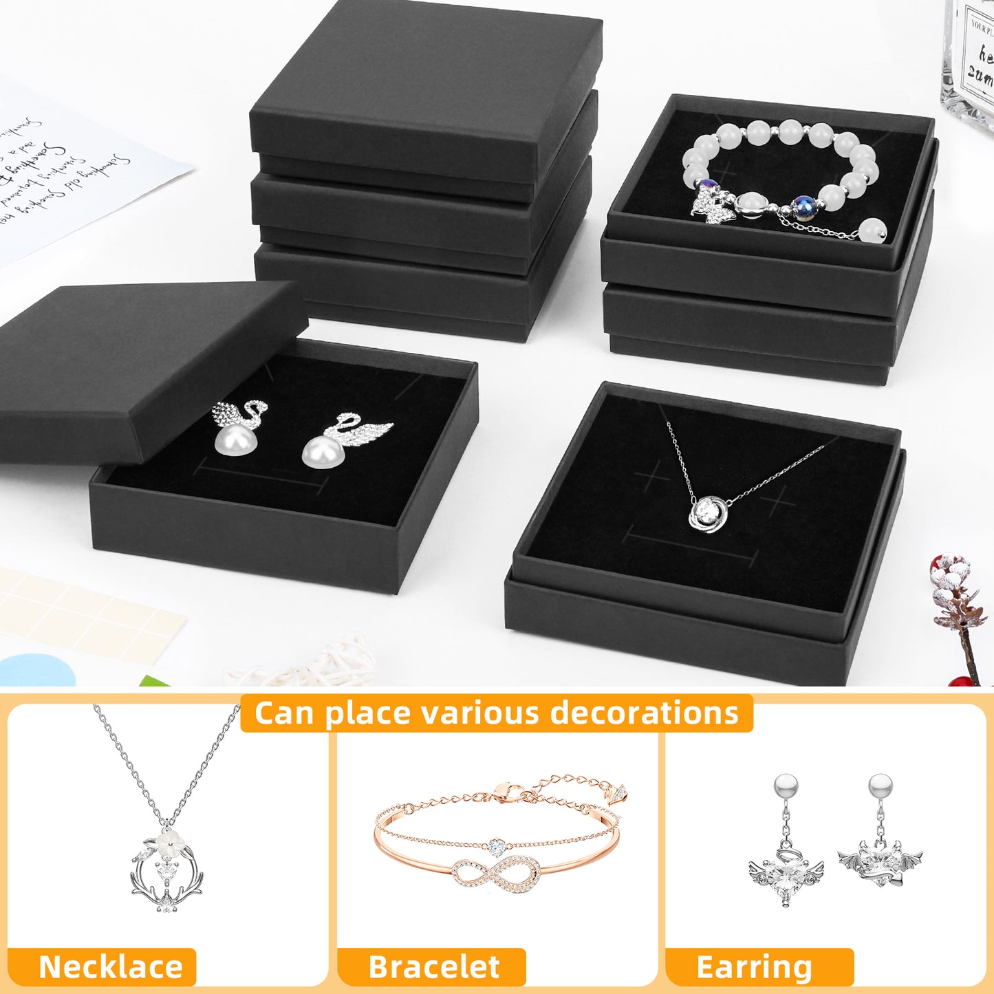 20 pieces of cardboard jewelry gift box, jewelry box packaging, small earring gift box with lid, necklace, ring, bracelet, party (black)