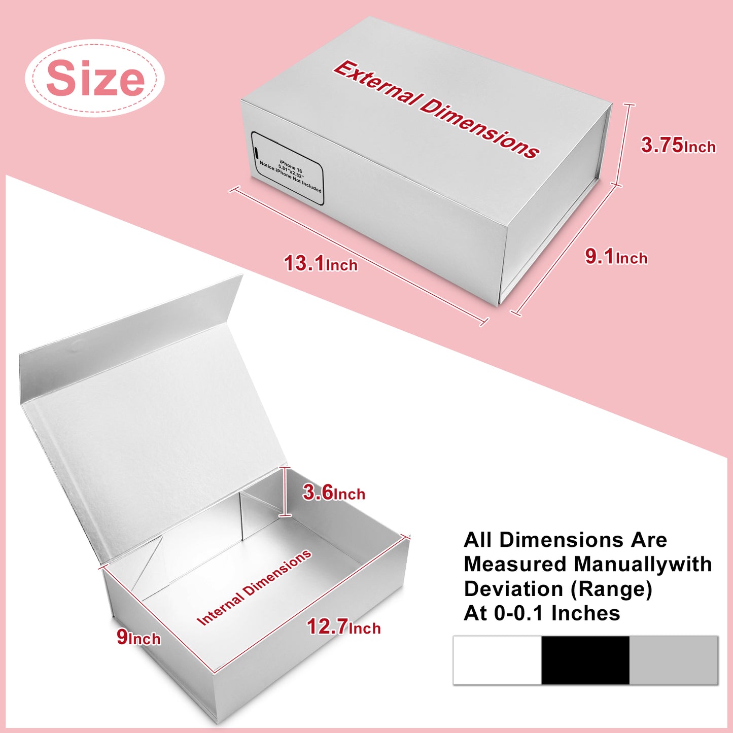 Folding Box Silver Gift Box Foldable, Suitable for Best Man Proposal Box, Wedding, Christmas, Halloween, Birthday Gift Packaging