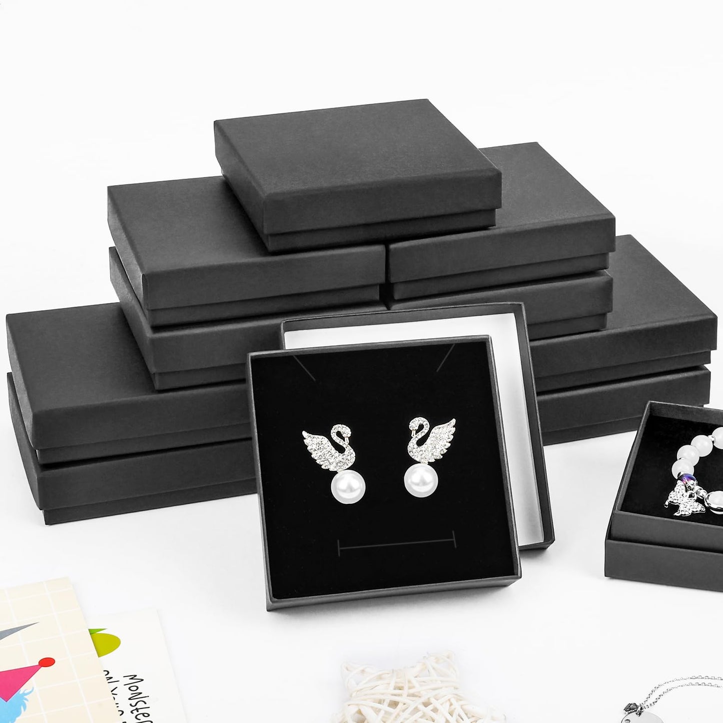 Custom black small jewelry lid and base boxes with logo