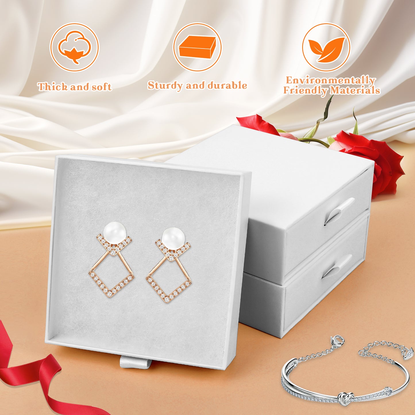 Jewelry gift box with 5 small jewelry box covers, used for necklace, ring, earring display box (white)