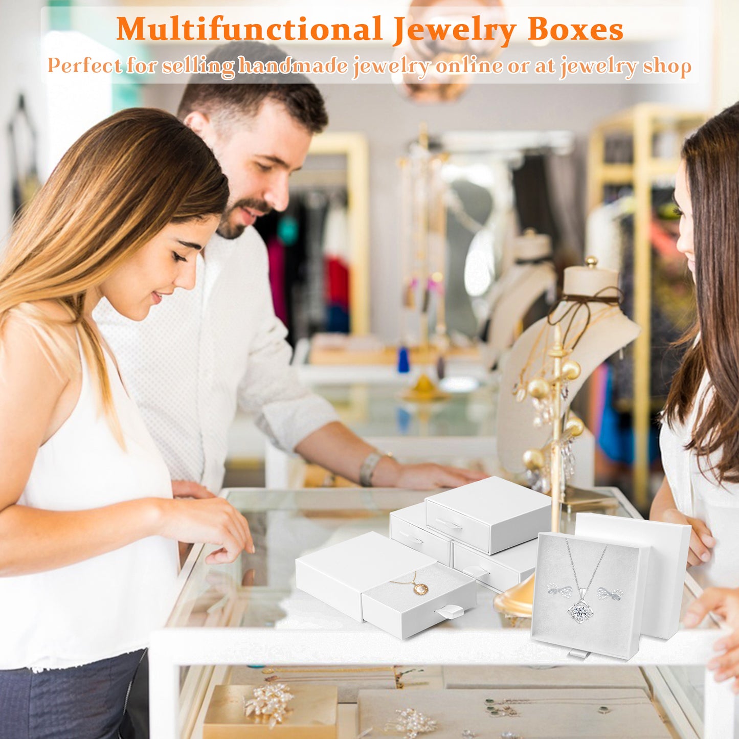 Jewelry gift box with 5 small jewelry box covers, used for necklace, ring, earring display box (white)