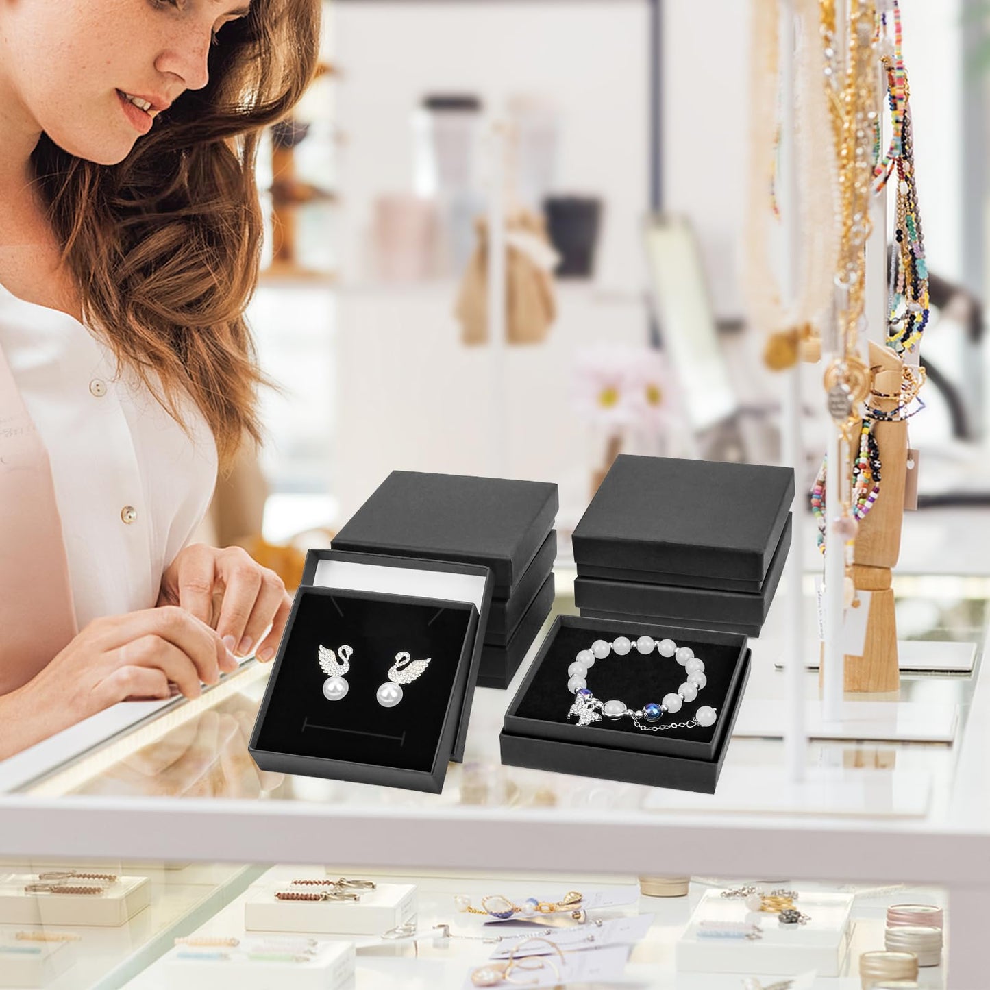 Black Small Jewelry lid and base Boxes（40pack）