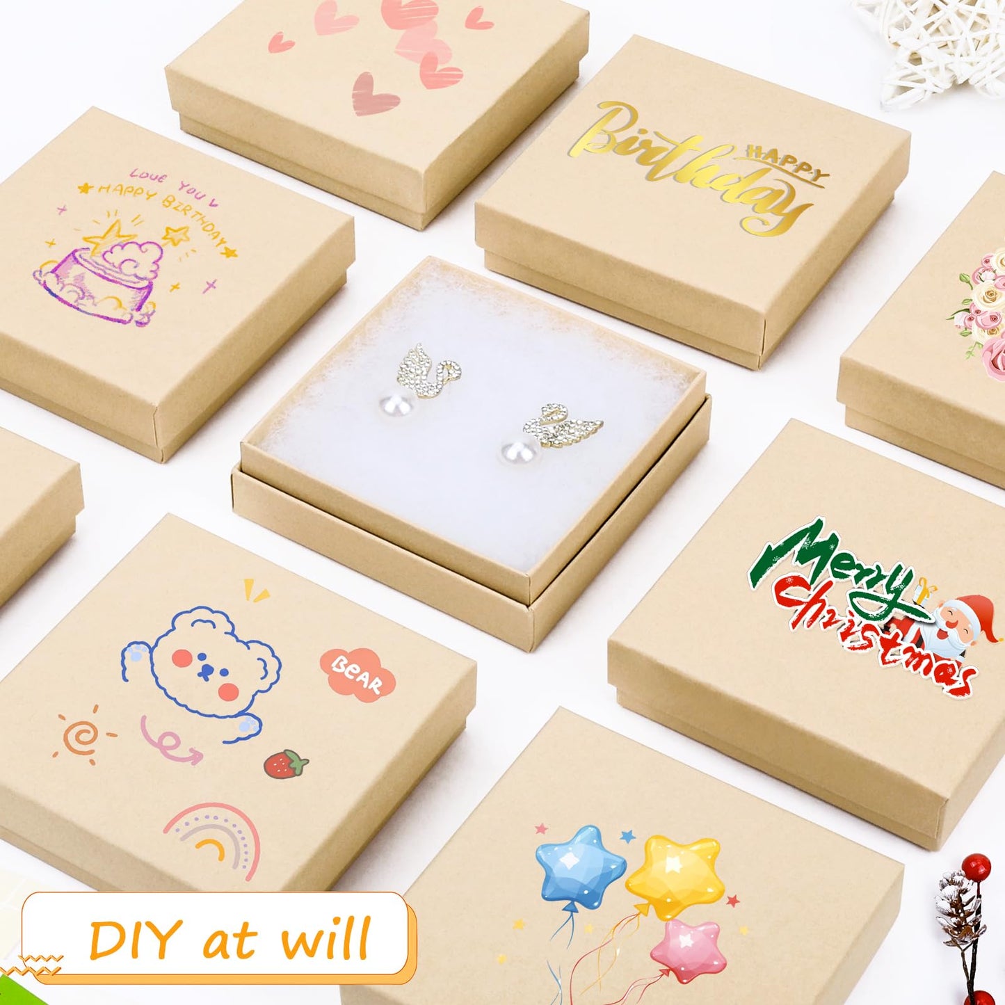 Custom brown small jewelry lid and base boxes with logo