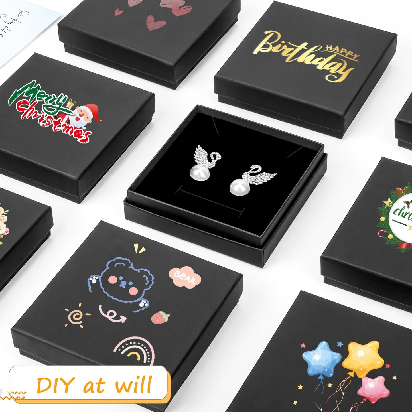 Custom black small jewelry lid and base boxes with logo