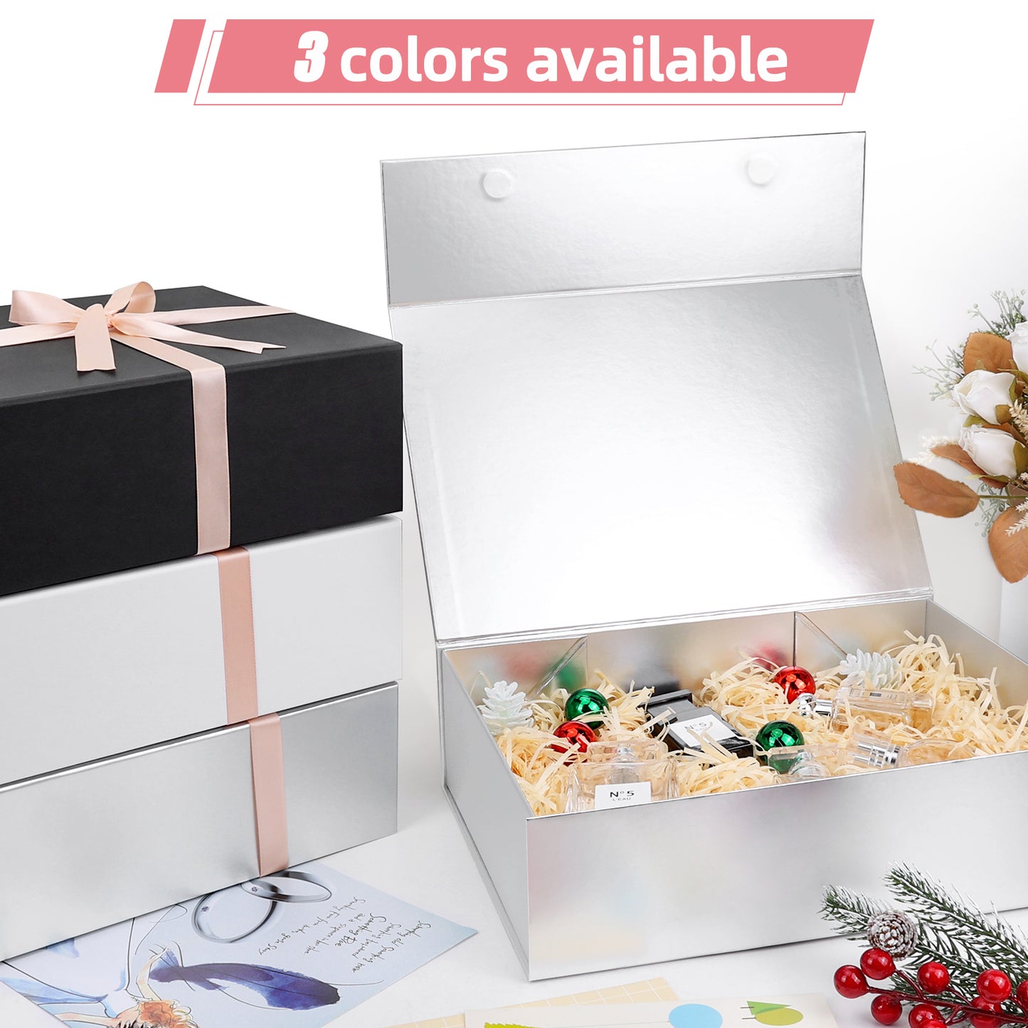 Folding Box Silver Gift Box Foldable, Suitable for Best Man Proposal Box, Wedding, Christmas, Halloween, Birthday Gift Packaging