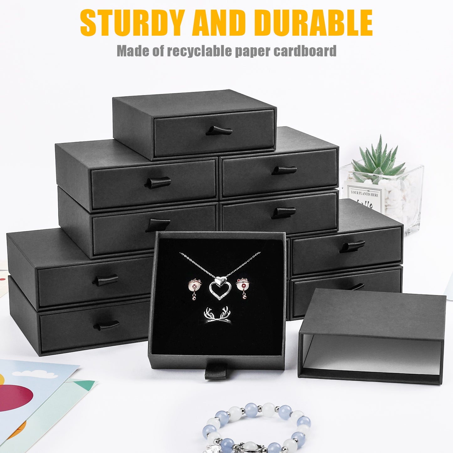 20 pieces of compact drawer style earrings and rings, necklace and bracelet storage box, elegant jewelry display and storage box (black)