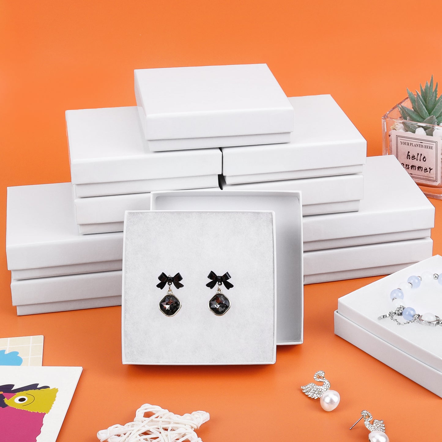 20 pieces of cardboard jewelry gift box, jewelry box packaging, small earring gift box with lid, necklace, ring, bracelet, party (white)