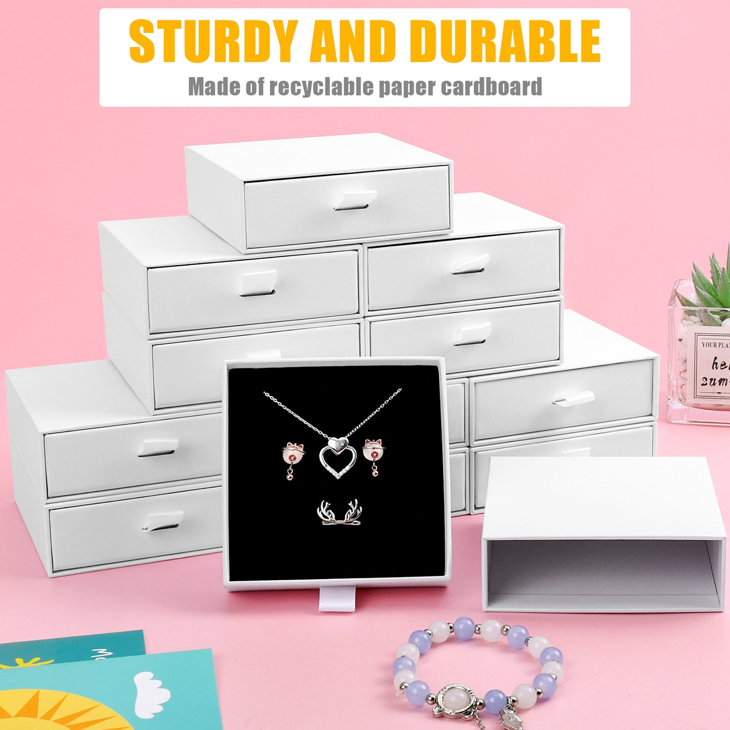 20 pieces of compact drawer style earrings and rings, necklace and bracelet storage box, elegant jewelry display and storage box (white)