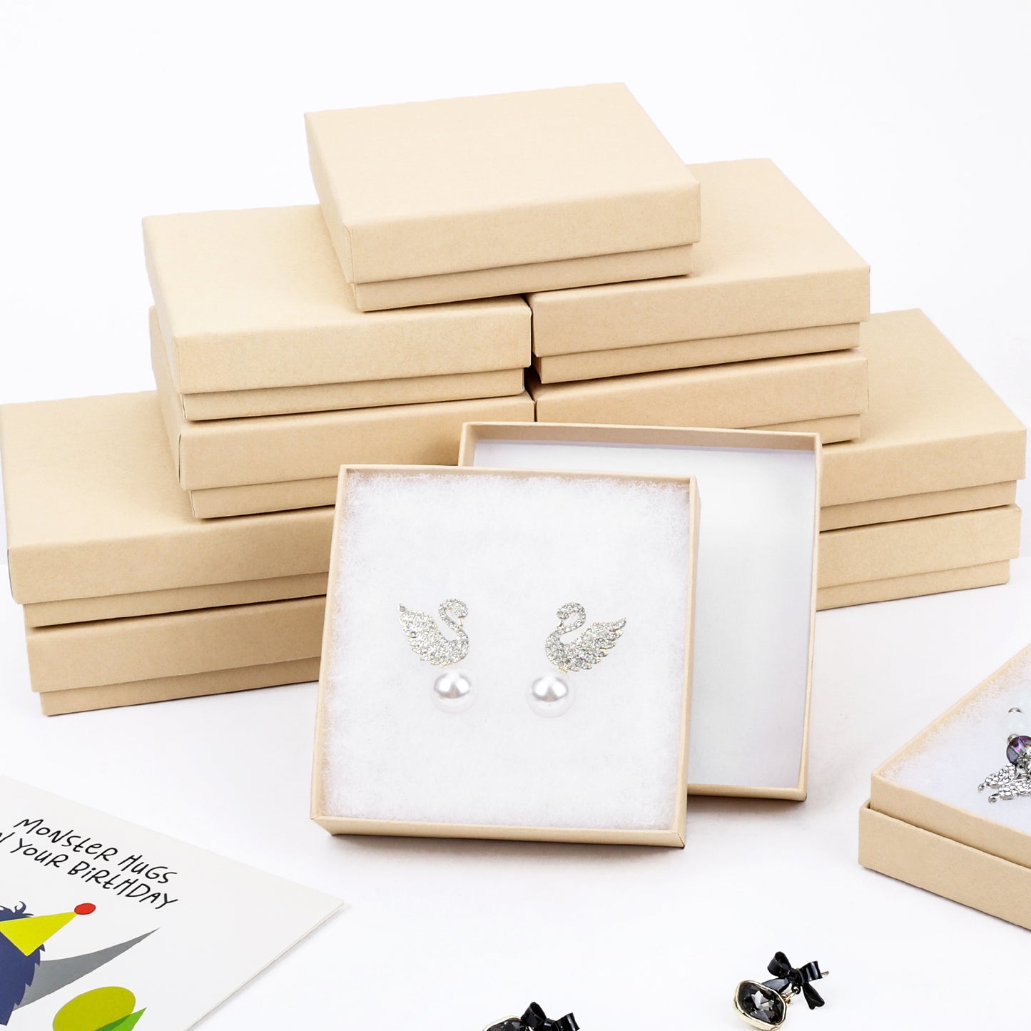 Jewelry Gift Box, Cardboard Jewelry Box, 40pcs Small Bead Box with Lid, Necklace, Ring, Bracelet, Earring Display Box (Brown)