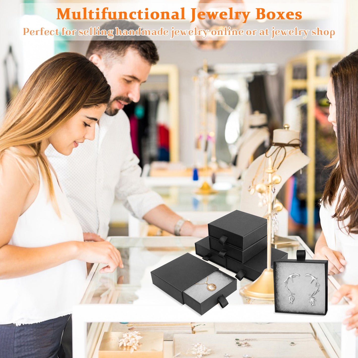 Jewelry gift box with 5 small jewelry box covers, used for necklace, ring, earring display box (black)